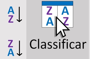 Botão de Classificação de Dados composta , acesso a janela Classificar na Guia Dados, Grupo Classificar e Filtrar