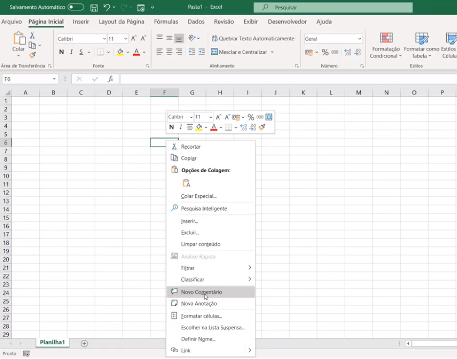 Inserir Anotação no Excel