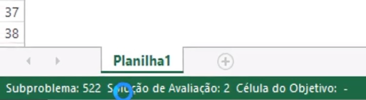 Barra de status do Microsoft Excel durante execução do Solver