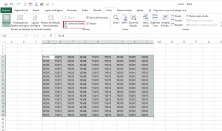 Removendo linhas de grade na planilha do Microsoft Excel