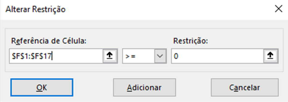 Restrição 1 do Solver