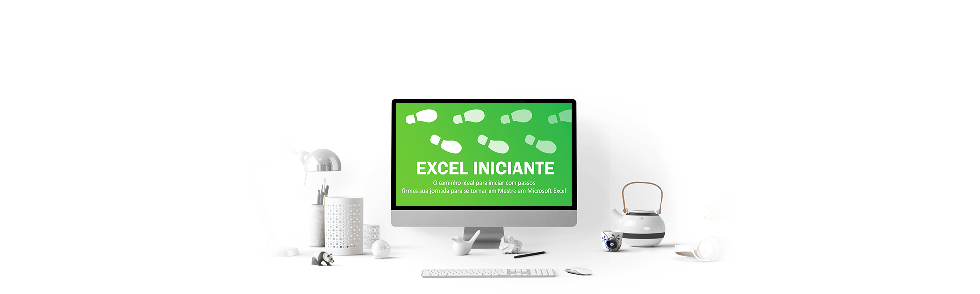 Imagem de um monitor exibindo na tela a capa do curso de excel iniciante