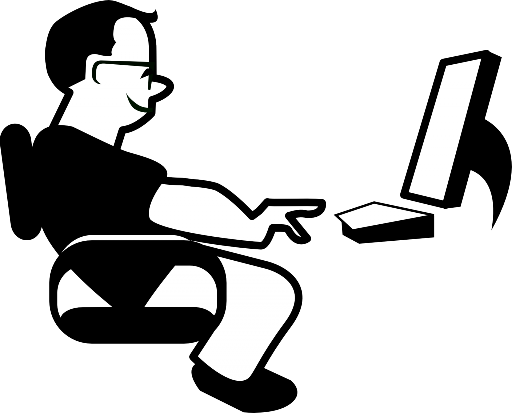 Ilustração de homem feliz trabalhando no computador